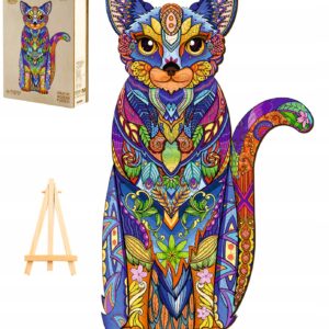 PUZZLE DREWNIANE DLA DOROSŁYCH DUŻE 239 ELEMENTÓW KOT W DREWNIANYM PUDEŁKU