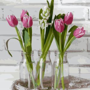 Haft diamentowy Tulipany w wazonie mozaika diamentowa diamond painting 40x30cm DP091