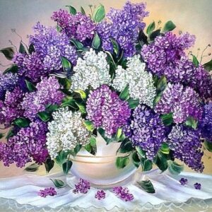 Haft diamentowy duży 60x40cm Bzy w wazonie mozaika diamentowa diamond painting DP168