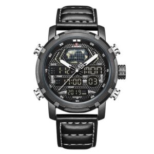 Zegarek męski na skórzanym czarnym pasku Naviforce Global Czarny