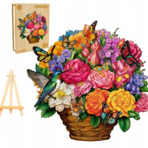 PUZZLE DREWNIANE DUŻE 300 ELEMENTÓW KOSZ KWIATÓW W DREWNIANYM PUDEŁKU