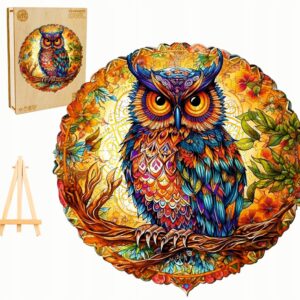 PUZZLE DREWNIANE DUŻE 300 ELEMENTÓW CZARUJĄCA SOWA W DREWNIANYM PUDEŁKU