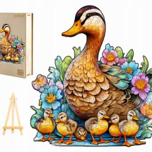 PUZZLE DREWNIANE DUŻE 290 ELEMENTÓW KACZA RODZINA W DREWNIANYM PUDEŁKU