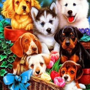 HAFT DIAMENTOWY SZCZENIACZKI DIAMOND PAINTING MOZAIKA DIAMENTOWA ZESTAW 5D 40X30CM DP253