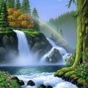 HAFT DIAMENTOWY TĘCZOWY WODOSPAD DIAMOND PAINTING MOZAIKA DIAMENTOWA ZESTAW 5D 40X30CM DP231