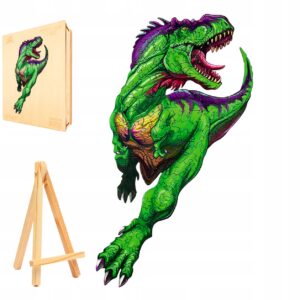 PUZZLE DREWNIANE DUŻE 209 ELEMENTÓW T-REX DINOZAUR W DREWNIANYM PUDEŁKU
