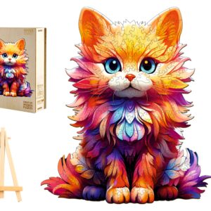 PUZZLE DREWNIANE DUŻE 250 ELEMENTÓW MAŁY KOTEK W DREWNIANYM PUDEŁKU