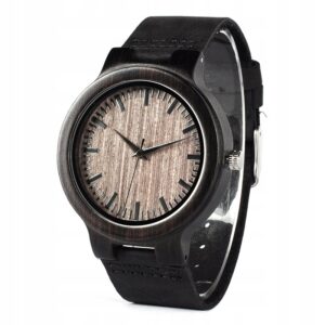Zegarek damski / męski na skórzanym czarnym pasku drewniany Bobo Bird Shade C26 czarny pasek