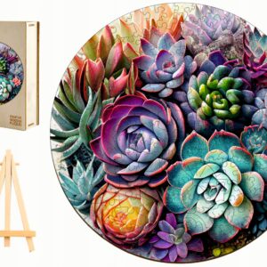 PUZZLE DREWNIANE DUŻE 244 ELEMENTY KOLOROWE SUKULENTY W DREWNIANYM PUDEŁKU