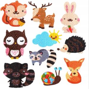 Haft diamentowy diamond painting 5D naklejki dla dzieci Leśne stwory D07