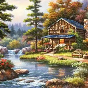 HAFT DIAMENTOWY DREWNIANY DOMEK DIAMOND PAINTING MOZAIKA DIAMENTOWA ZESTAW 5D 40X30C DP259