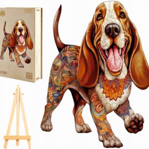 PUZZLE DREWNIANE DUŻE 250 ELEMENTÓW BASSET HOUND W DREWNIANYM PUDEŁKU