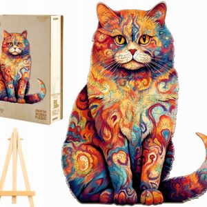 PUZZLE DREWNIANE DUŻE 230 ELEMENTÓW KOT SZKOCKI W DREWNIANYM PUDEŁKU