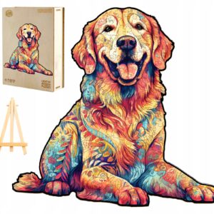 PUZZLE DREWNIANE DUŻE 300 ELEMENTÓW GOLDEN RETRIEVER W DREWNIANYM PUDEŁKU