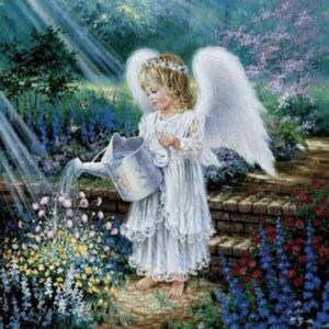 Haft diamentowy Anioł w ogrodzie mozaika diamentowa diamond painting 40x30cm DP151