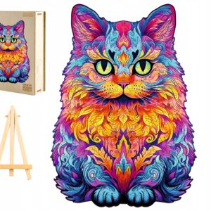 PUZZLE DREWNIANE DUŻE 280 ELEMENTÓW KOTEK W DREWNIANYM PUDEŁKU