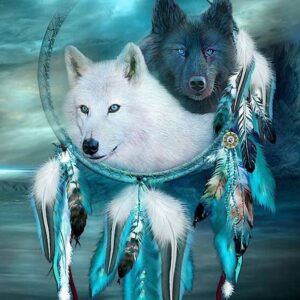 Haft diamentowy duży 60x40cm Łapacz snów wilki mozaika diamentowa diamond painting DP190