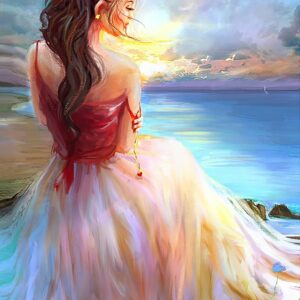 Haft diamentowy Kobieta nad morzem mozaika diamentowa diamond painting 40x30cm DP176