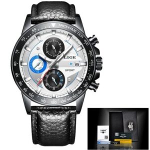 Zegarek Lige Revision czarny niebieski skórzany