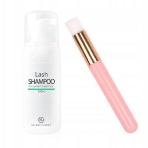 Szampon do rzęs i brwi Secret Lashes 100ml + Pędzel do mycia rzęs Różowy